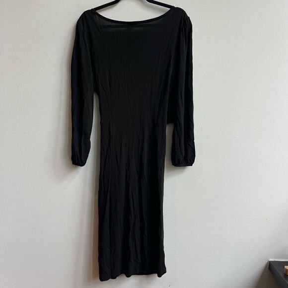Ann Taylor Women's Wrap Long Sleeves Black Midi Dress Size 10 - Picture 2 of 5